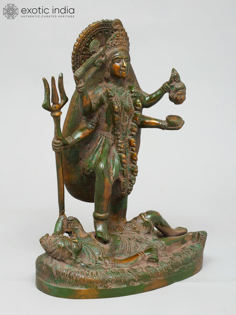 9" Four Armed Hindu Goddess Kali Standing on Lord Shiva | Brass Statue