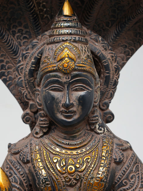 12" Four Armed Lord Vishnu Seated on Sheshnag | Brass Statue | Handmade | Made In India