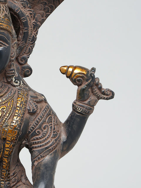 12" Four Armed Lord Vishnu Seated on Sheshnag | Brass Statue | Handmade | Made In India