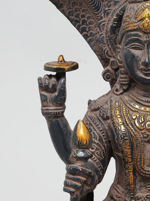 12" Four Armed Lord Vishnu Seated on Sheshnag | Brass Statue | Handmade | Made In India
