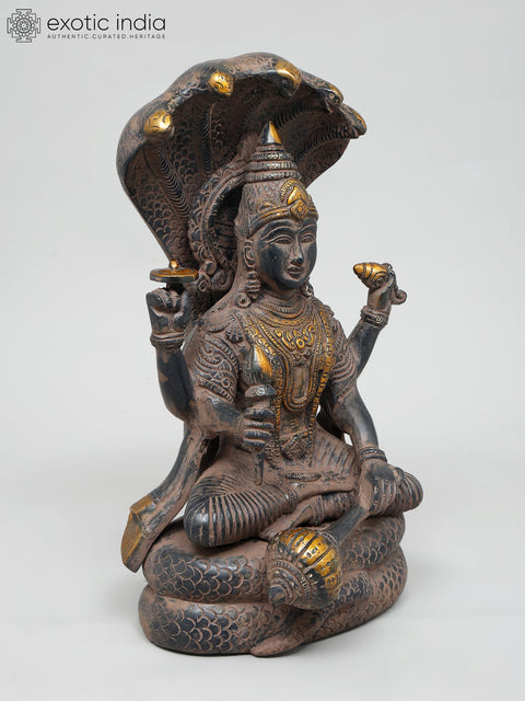 12" Four Armed Lord Vishnu Seated on Sheshnag | Brass Statue | Handmade | Made In India