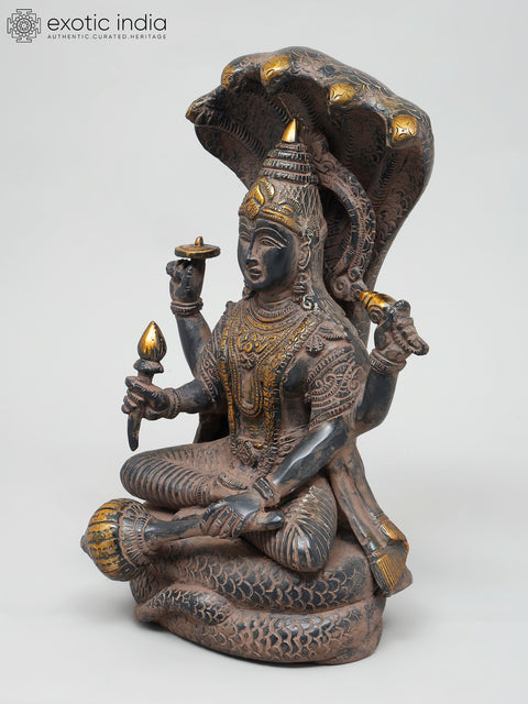 12" Four Armed Lord Vishnu Seated on Sheshnag | Brass Statue | Handmade | Made In India