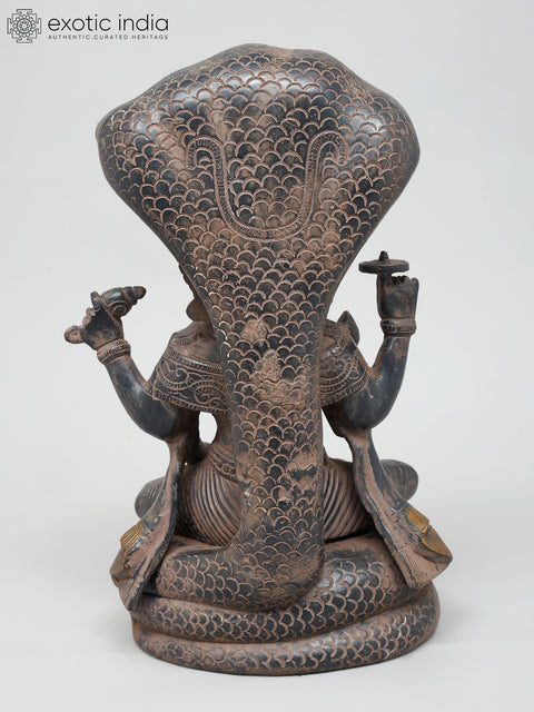 12" Four Armed Lord Vishnu Seated on Sheshnag | Brass Statue | Handmade | Made In India