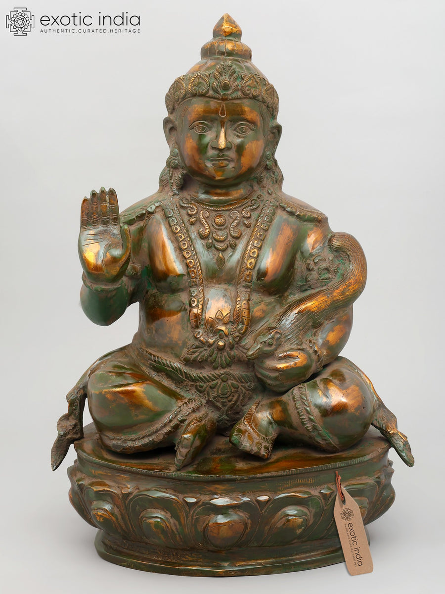 21" Handmade Blessing Lord Kubera Hindu God of Wealth Brass Statue
