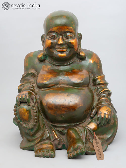 18" Handmade Laughing Buddha Brass Statue