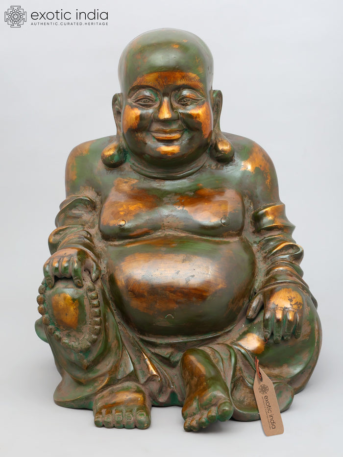 18" Handmade Laughing Buddha Brass Statue