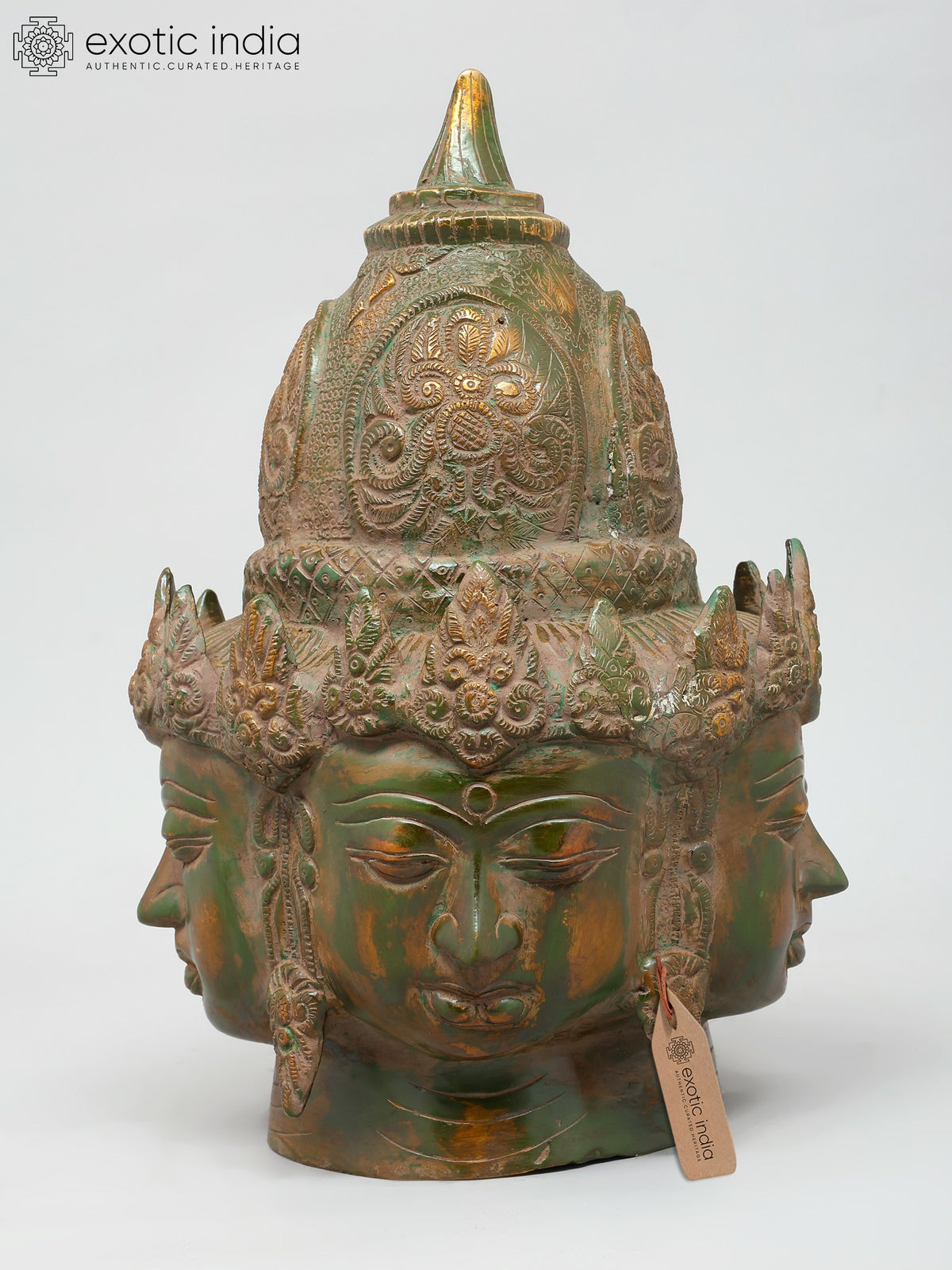 13" Brass Four Faces Tara Head Handmade Statue