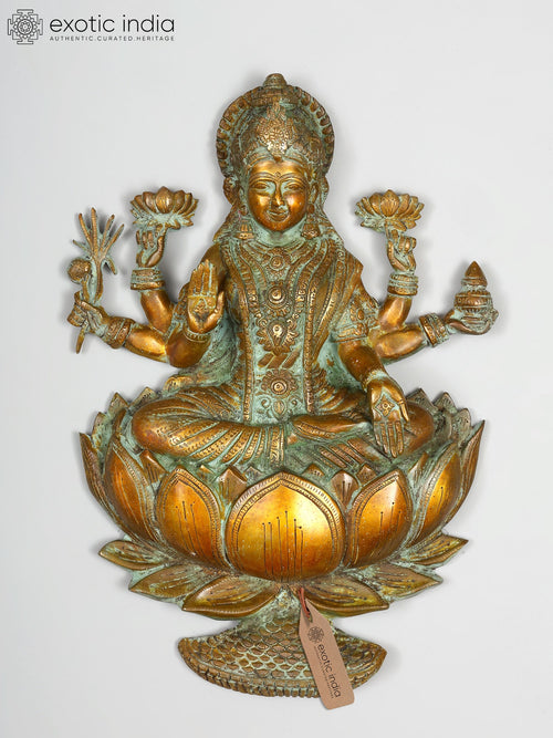 19" Six Armed Lakshmi Brass Wall Hanging Statue for Home Decor