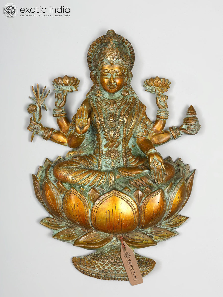 19" Six Armed Lakshmi Brass Wall Hanging Statue for Home Decor