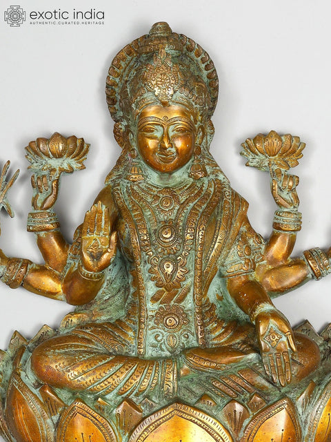 19" Six Armed Blessing Goddess Lakshmi | Wall Hanging | Brass Statue