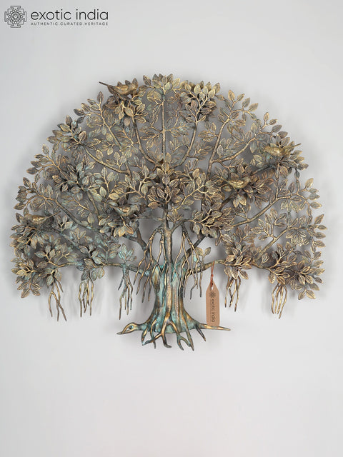 36" Large Brass Tree of Life with Chirping Birds | Wall Hanging | Home Decor