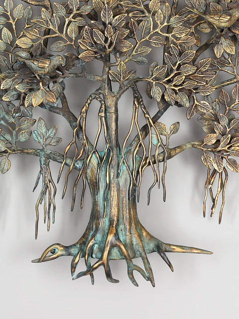 36" Large Brass Tree of Life with Chirping Birds | Wall Hanging | Home Decor