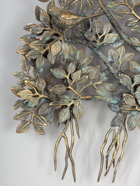 36" Large Brass Tree of Life with Chirping Birds | Wall Hanging | Home Decor