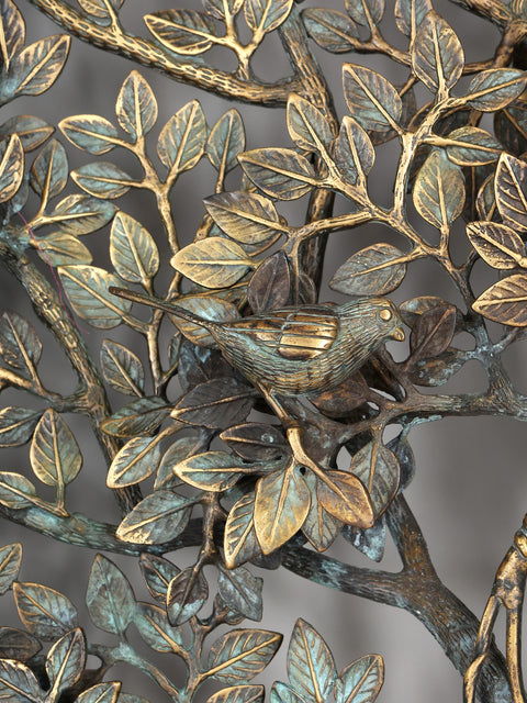 36" Large Brass Tree of Life with Chirping Birds | Wall Hanging | Home Decor