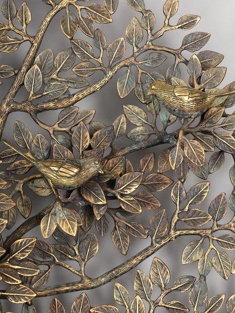 36" Large Brass Tree of Life with Chirping Birds | Wall Hanging | Home Decor