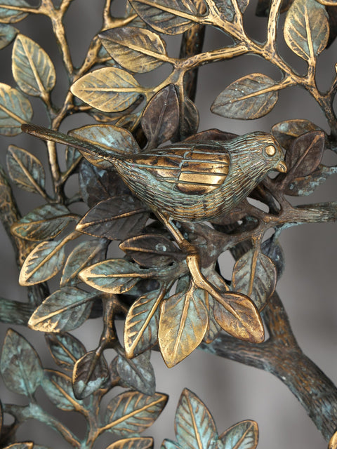 36" Large Brass Tree of Life with Chirping Birds | Wall Hanging | Home Decor