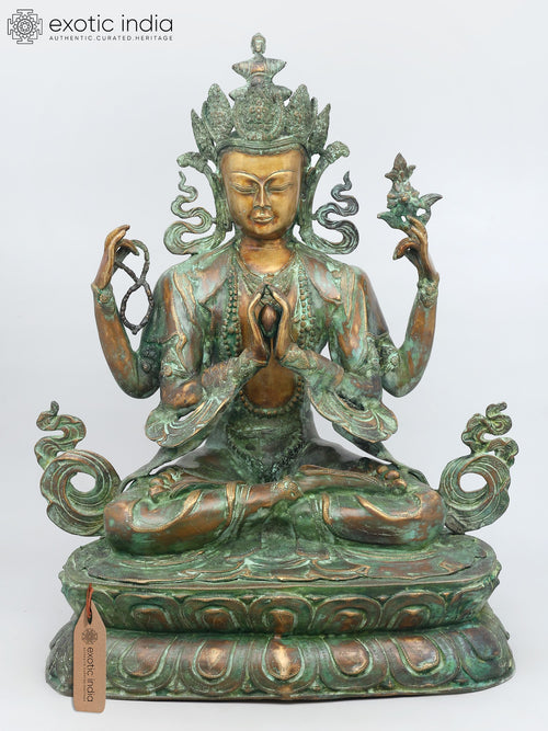 28" Four Armed Chenrezig Brass Statue for Pooja