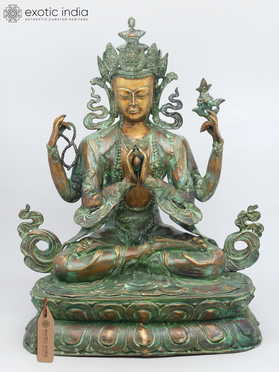 28" Four Armed Chenrezig Brass Statue for Pooja
