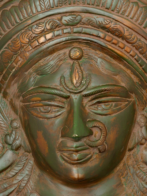 14" Goddess Durga Wall Hanging Mask | Brass Statue