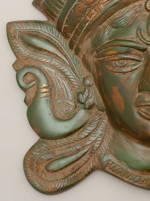 14" Goddess Durga Wall Hanging Mask | Brass Statue