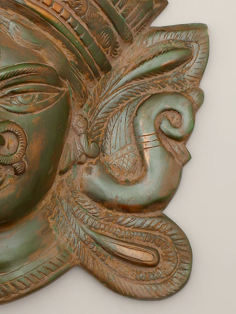 14" Goddess Durga Wall Hanging Mask | Brass Statue