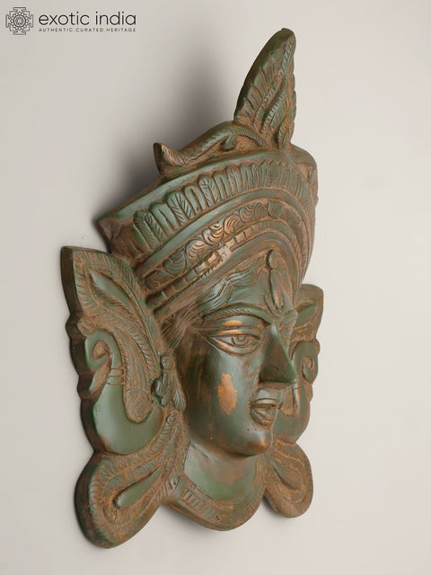 14" Goddess Durga Wall Hanging Mask | Brass Statue