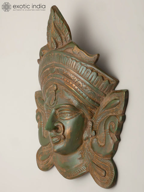 14" Goddess Durga Wall Hanging Mask | Brass Statue