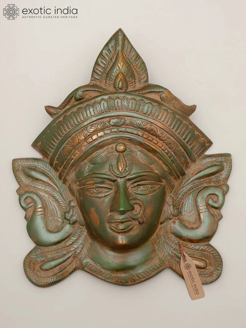 14" Goddess Durga Wall Hanging Mask | Brass Statue