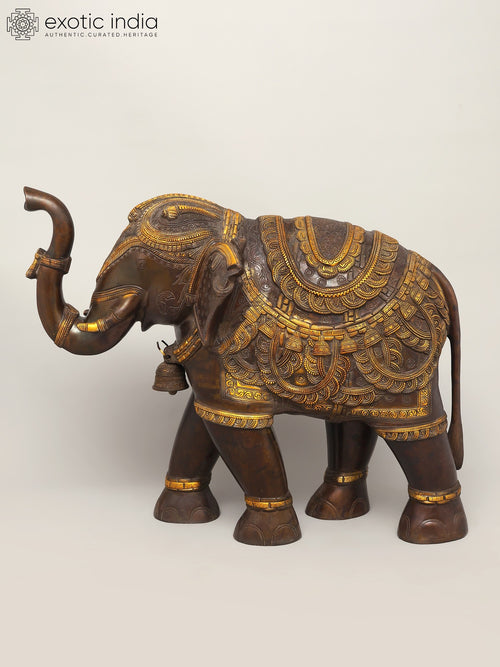 25" Royal Elephant Upraised Trunk Brass Statue for Home Decor