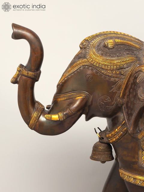 25" Royal Elephant with Upraised Trunk | Brass Statue | Home Decor