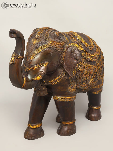 25" Royal Elephant with Upraised Trunk | Brass Statue | Home Decor