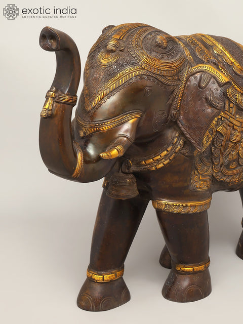 25" Royal Elephant with Upraised Trunk | Brass Statue | Home Decor