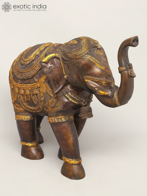 25" Royal Elephant with Upraised Trunk | Brass Statue | Home Decor