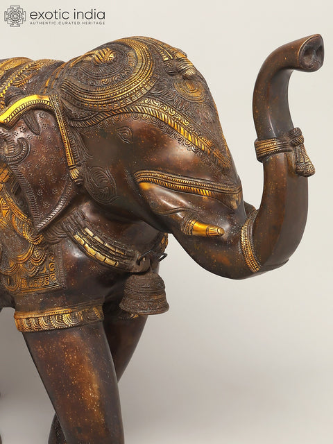 25" Royal Elephant with Upraised Trunk | Brass Statue | Home Decor