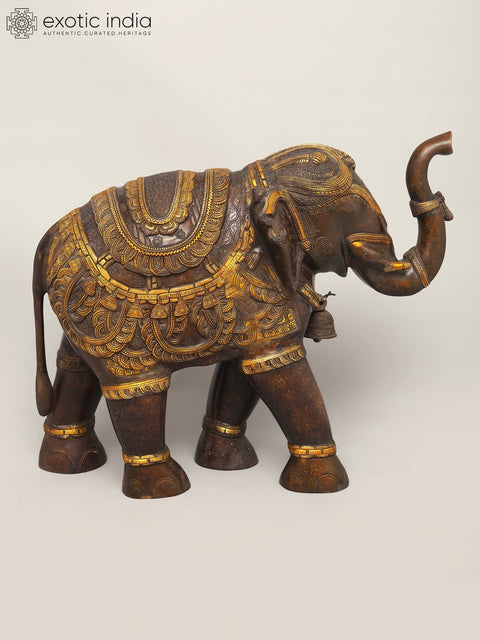 25" Royal Elephant with Upraised Trunk | Brass Statue | Home Decor
