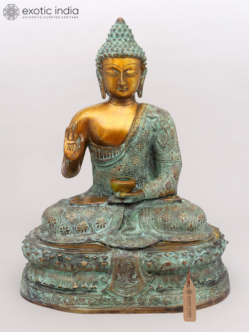 22" Lord Buddha Seated in Vitark Mudra Brass Statue