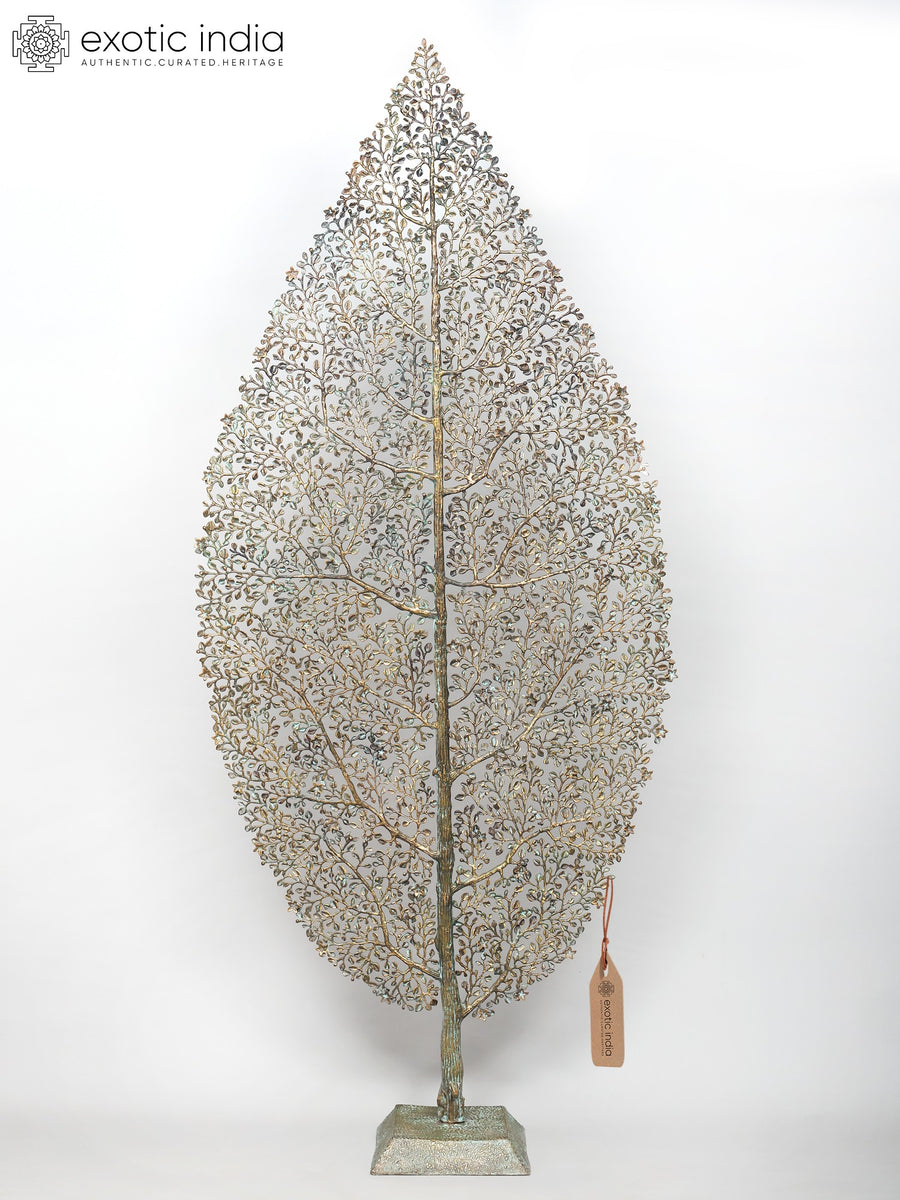 84" Large Leaf Shaped Tree of Life Brass Wall Hanging
