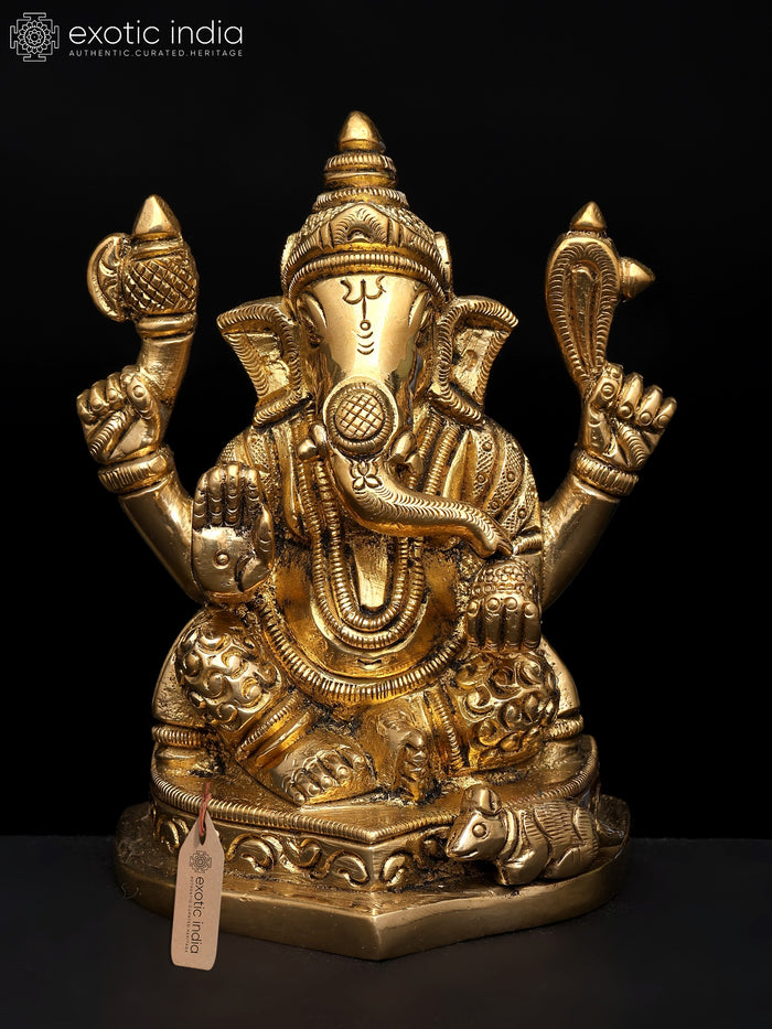 4" Lord Ganesha Brass Idol - Destroyer of Obstacles Handmade