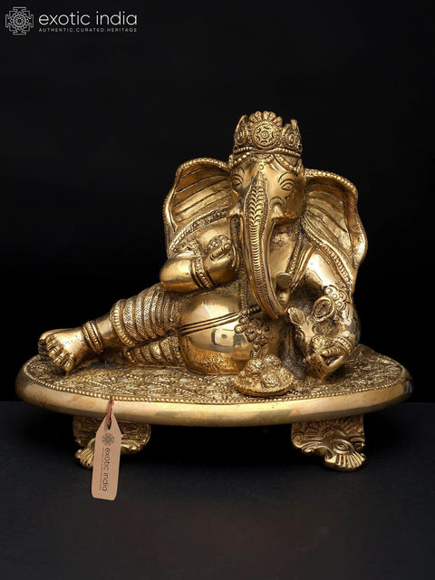 6" Lord Ganesha - The Auspicious Resting Form | Brass Sculpture