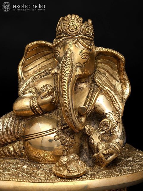 6" Lord Ganesha - The Auspicious Resting Form | Brass Sculpture
