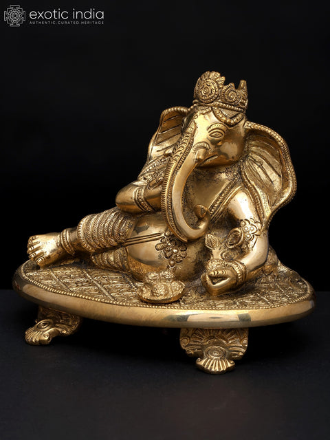 6" Lord Ganesha - The Auspicious Resting Form | Brass Sculpture