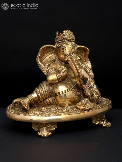 6" Lord Ganesha - The Auspicious Resting Form | Brass Sculpture