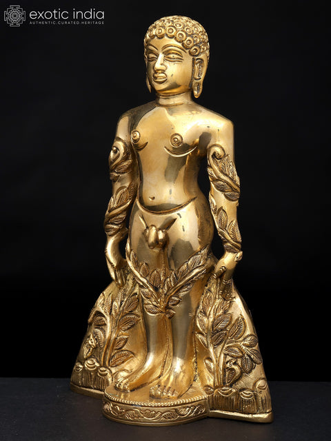 9" Lord Mahavir in Standing Gesture – Jain Tirthankar | Brass Statue