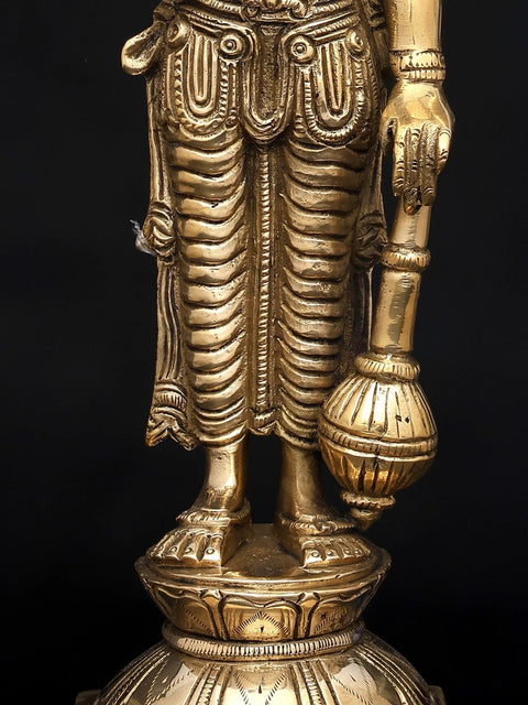 12" Chaturbhuja Lord Vishnu with Conch, Chakra, Mace and Lotus | Brass Sculpture