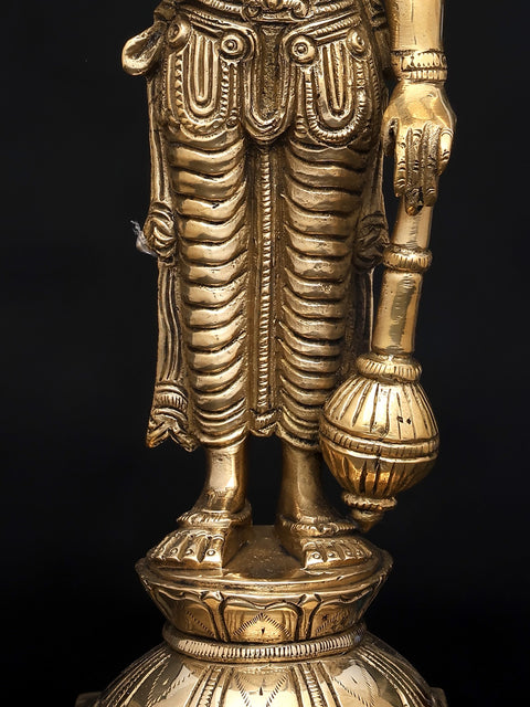 12" Chaturbhuja Lord Vishnu with Conch, Chakra, Mace and Lotus | Brass Sculpture