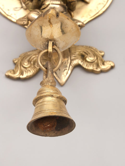 9" Lord Ganesha Wall Hanging Brass Oil Lamp with Bell