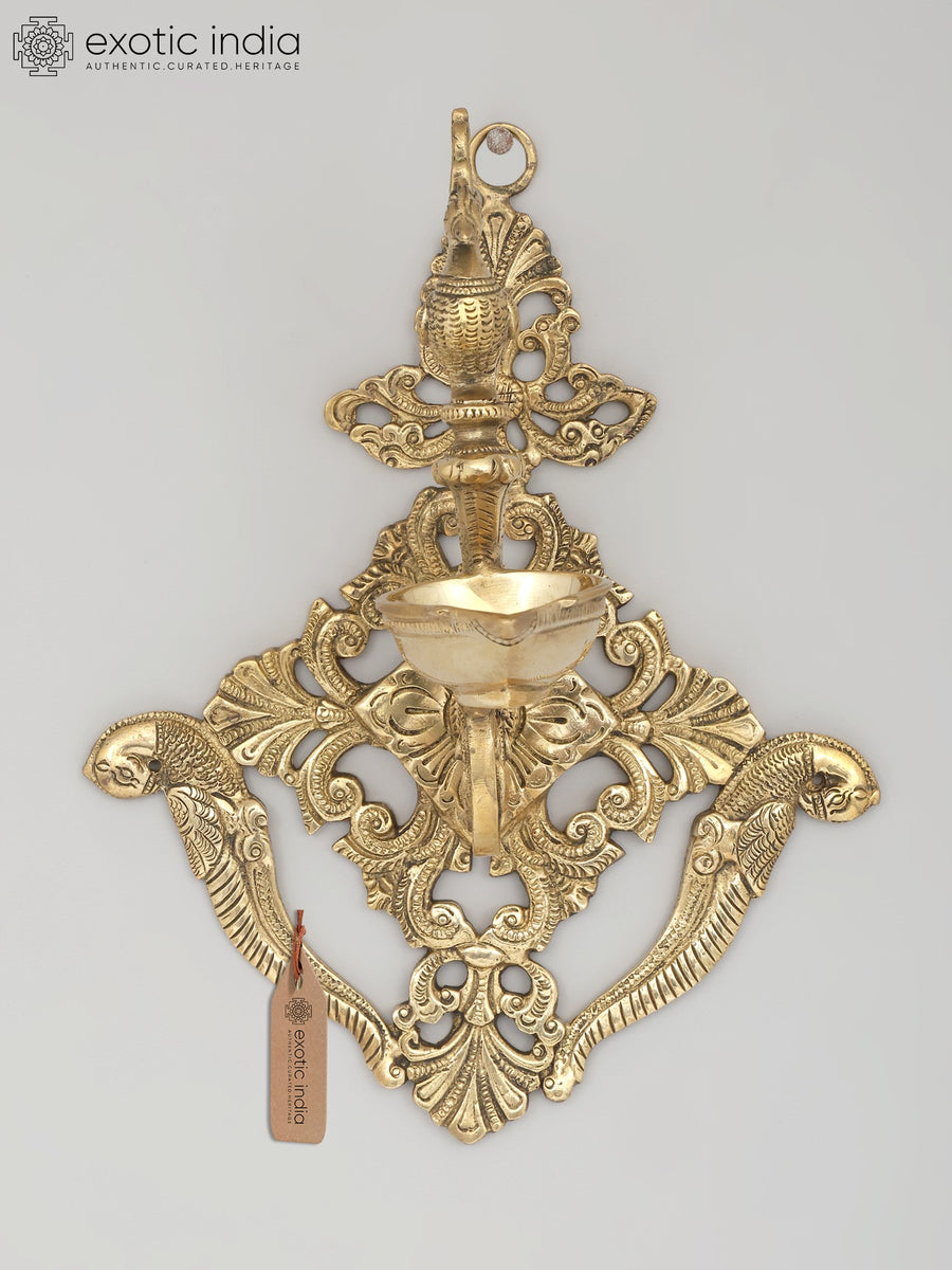10" Brass Peacock Design Wall Hanging Diya