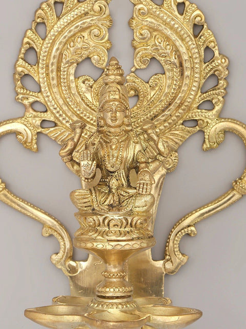11" Goddess Lakshmi Wall Hanging Oil Lamp in Brass