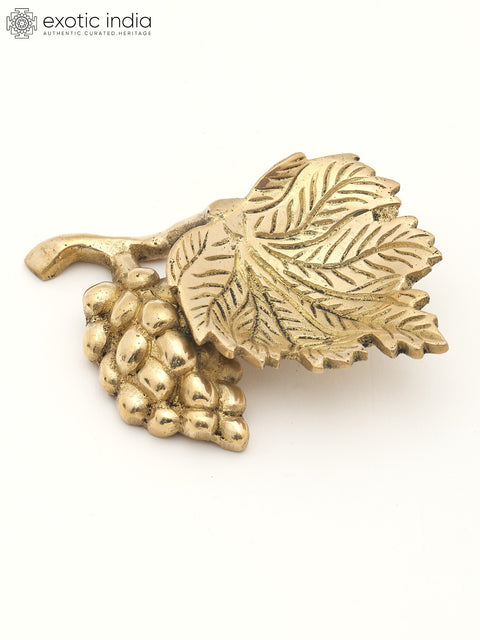 4" Decorative Brass Grape Bunch with Leaf Design for Wall Decor