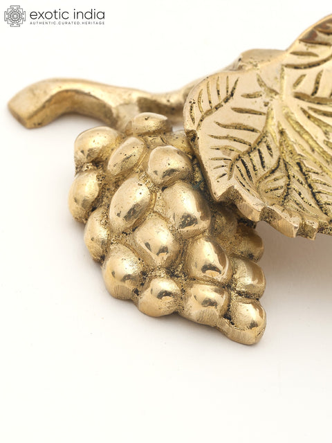 4" Decorative Brass Grape Bunch with Leaf Design for Wall Decor